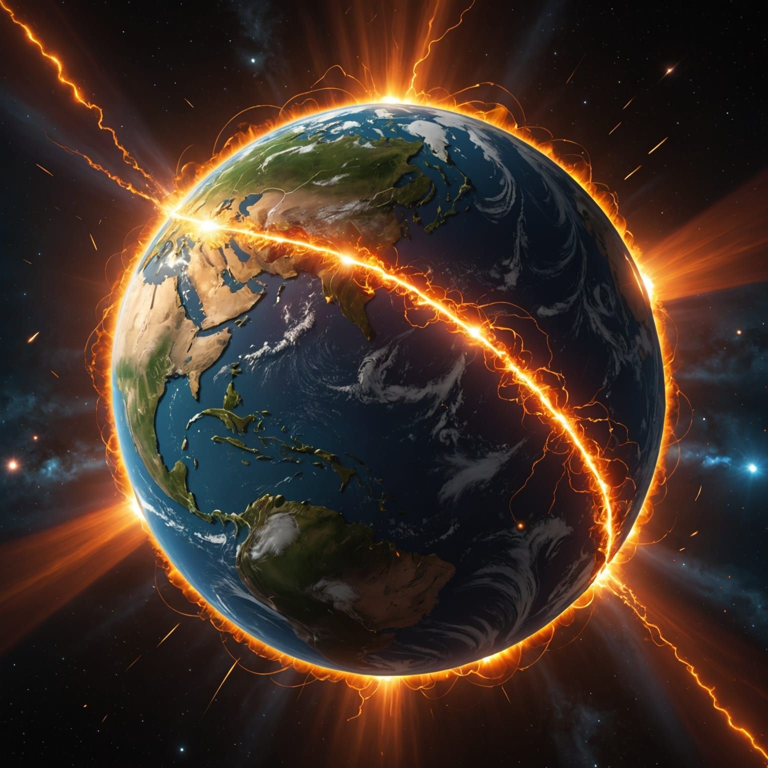 Earth's Glowing Magnetic Field: A 3D Cartoon