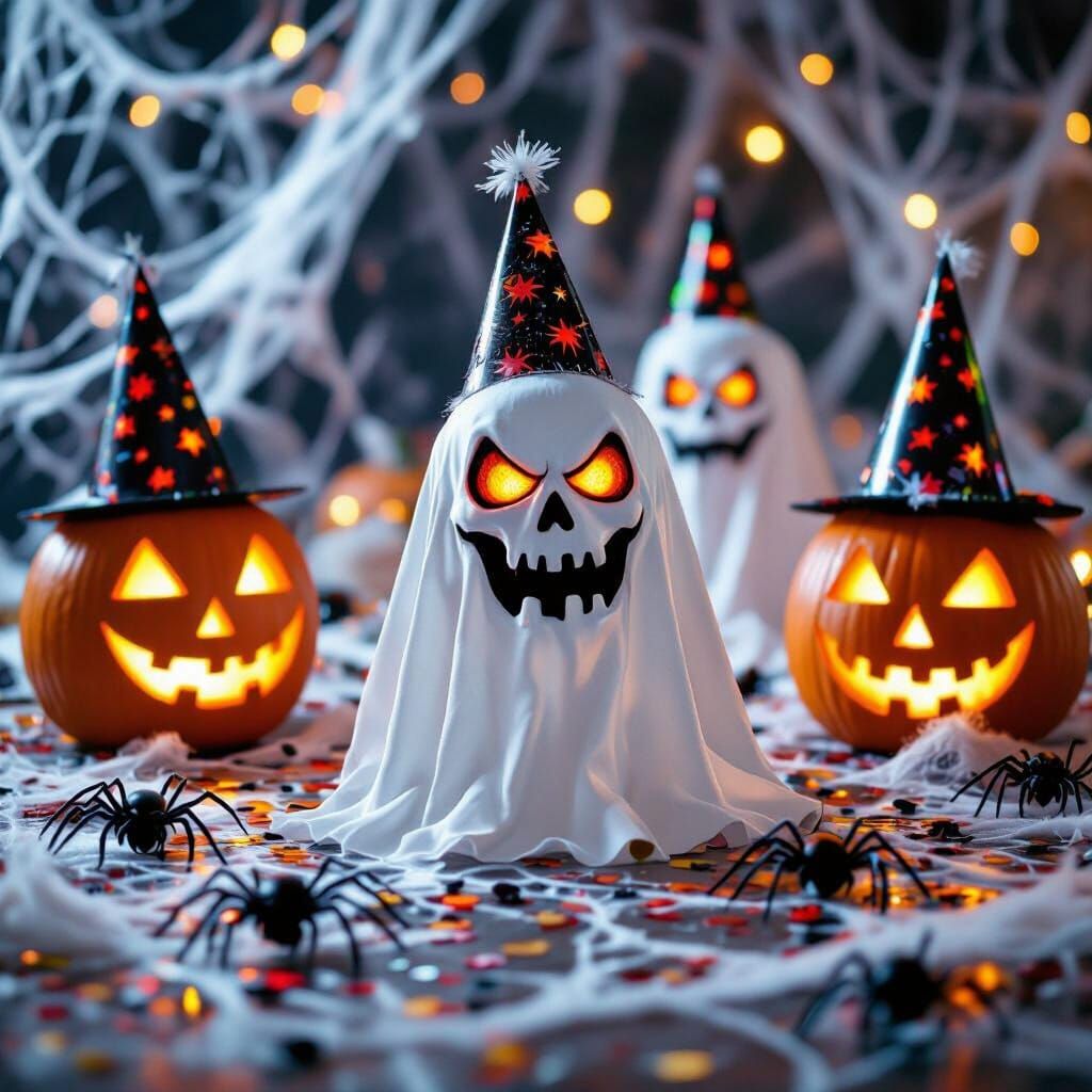 Spooky New Year's Eve Dance Floor with Ghosts and Spiders