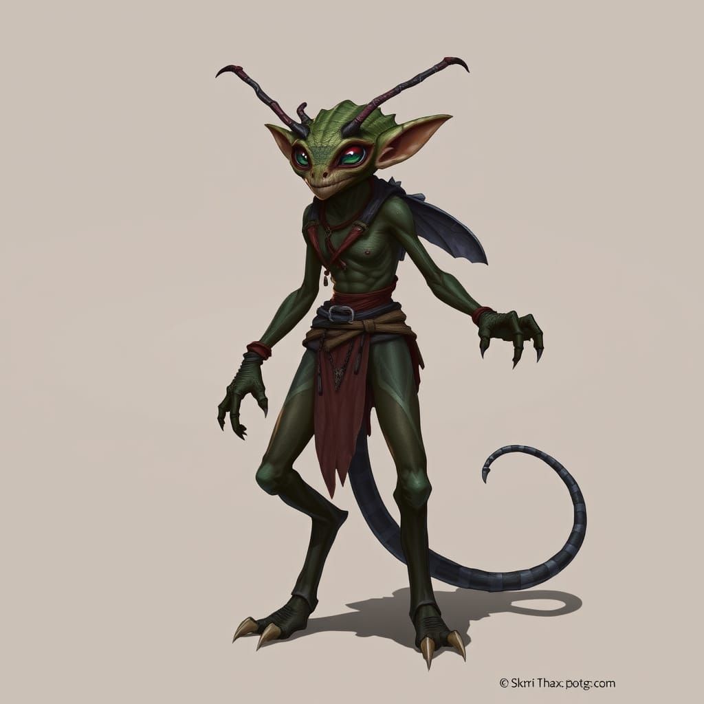 Non-Binary Chitin Goblin in Mottled Greenish-Brown Armor