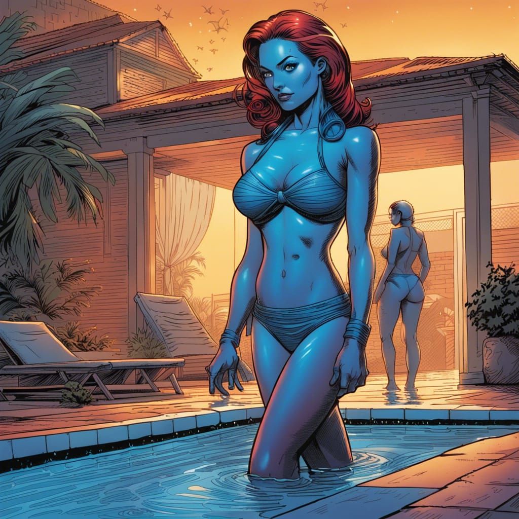 Comic Art of Woman by Pool