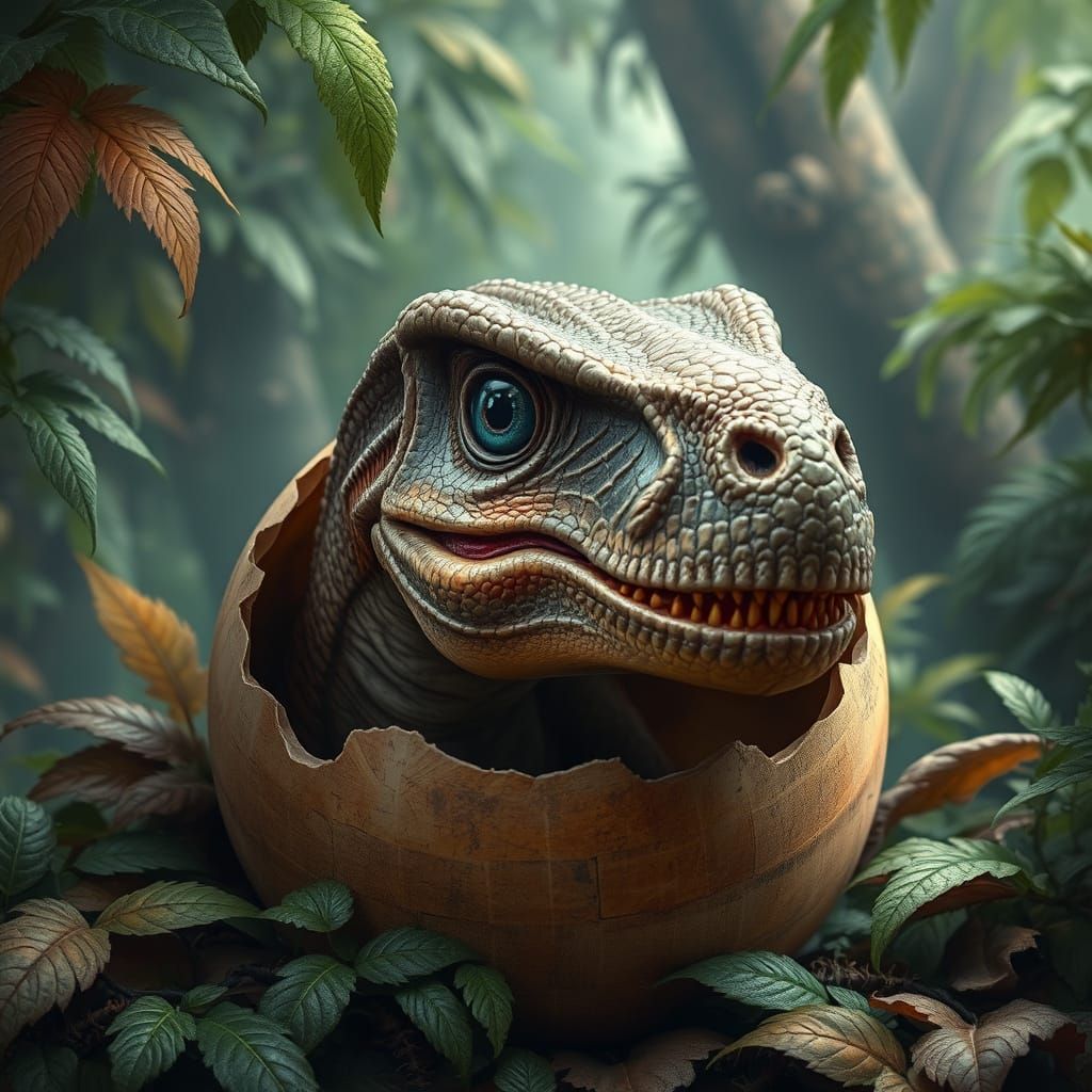 Tyrannosaurus Hatching in Surrealist Style