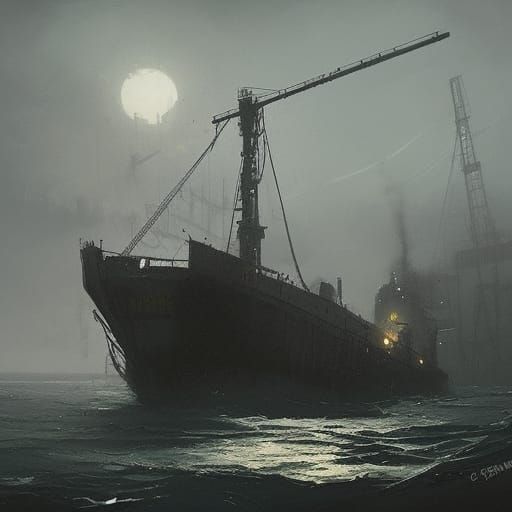 Sinister Fishing Shipyard in Painterly Style