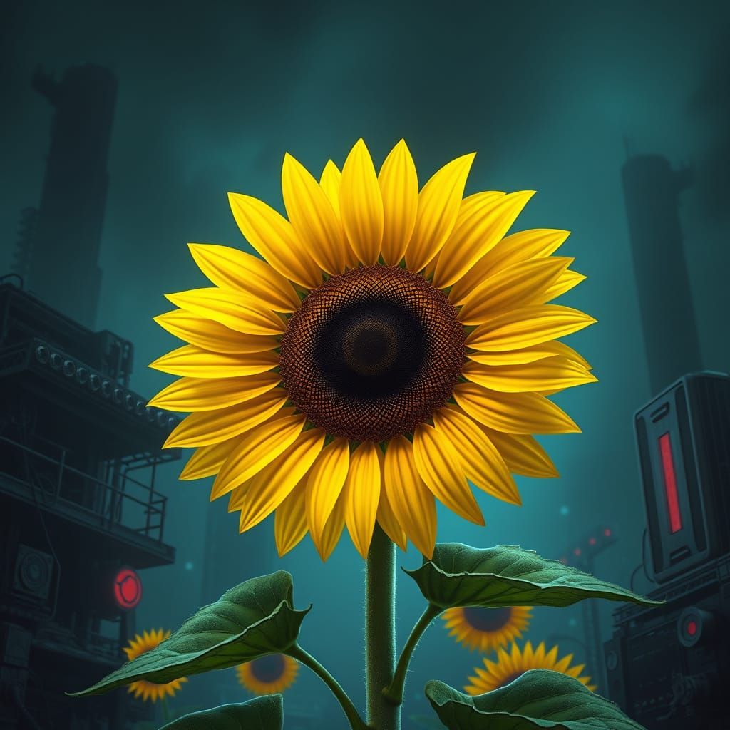 Dystopian Sunflower in Biomechanical Style