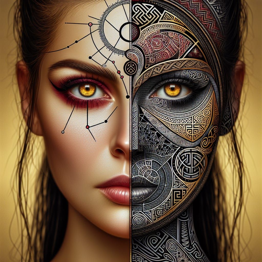 Surreal Portrait in Pointillism and Geometric Runes