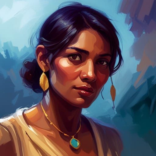 Portrait of Beautiful Indian Woman in Chiaroscuro Lighting