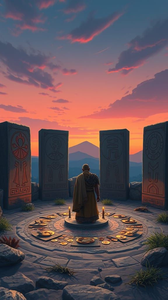 Mystical Ritual Under Twilight Sky in Digital Art Style