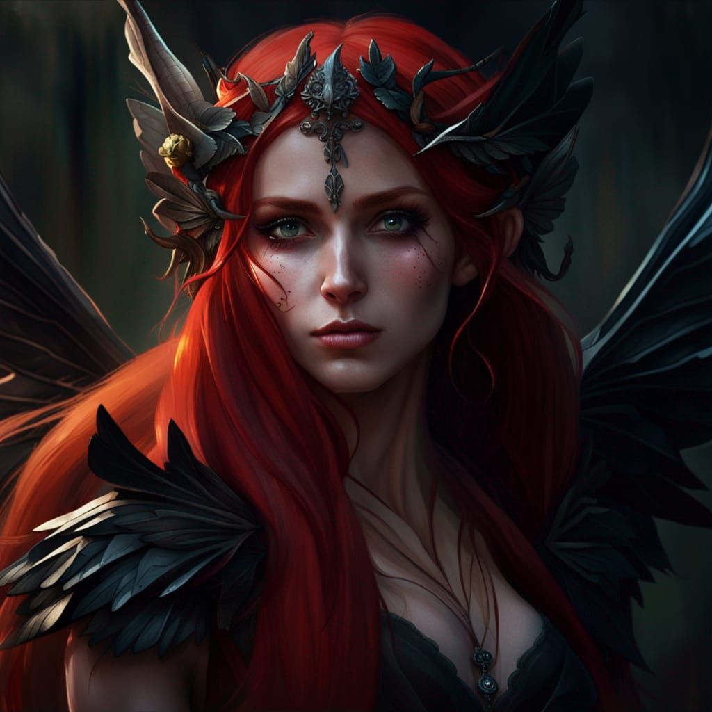 Dark Fairy with Red Hair: A Digital Masterpiece