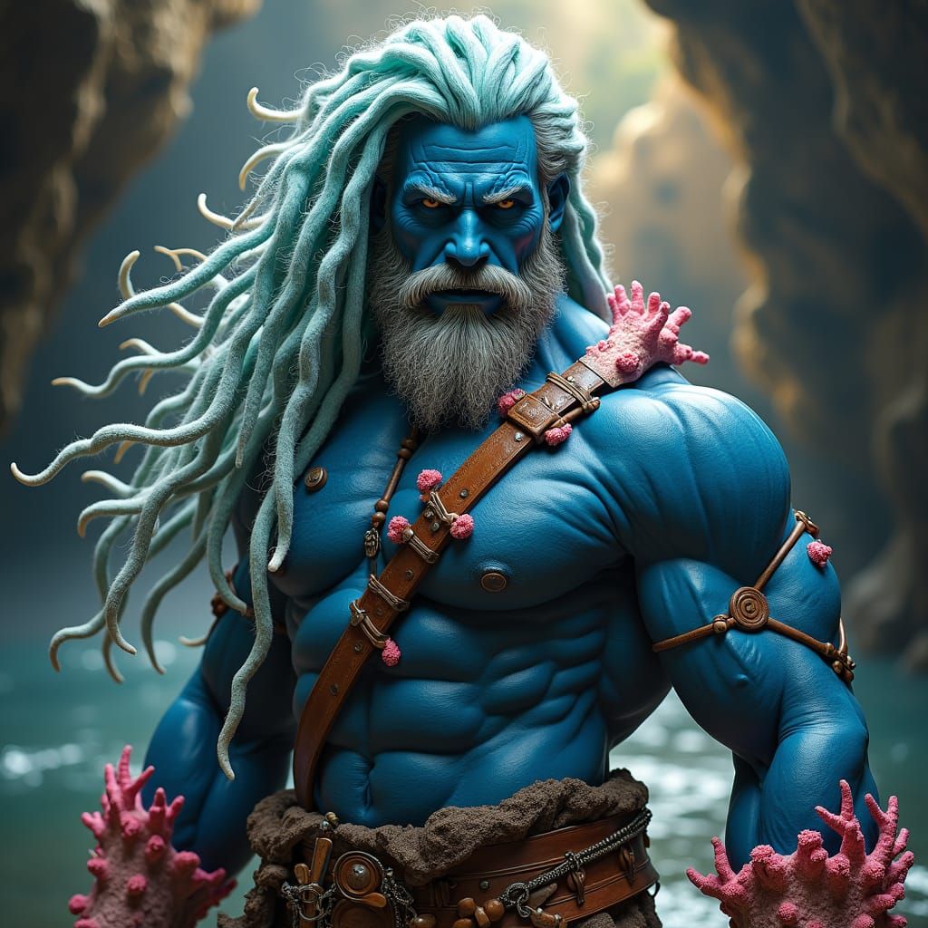 Blue-Skinned Triton Pirate in a Surreal Style