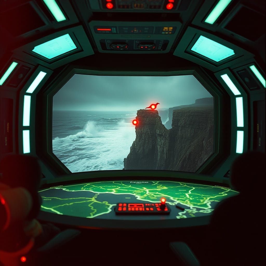Epic Cinematic Still of Futuristic Command Room with Stormy ...