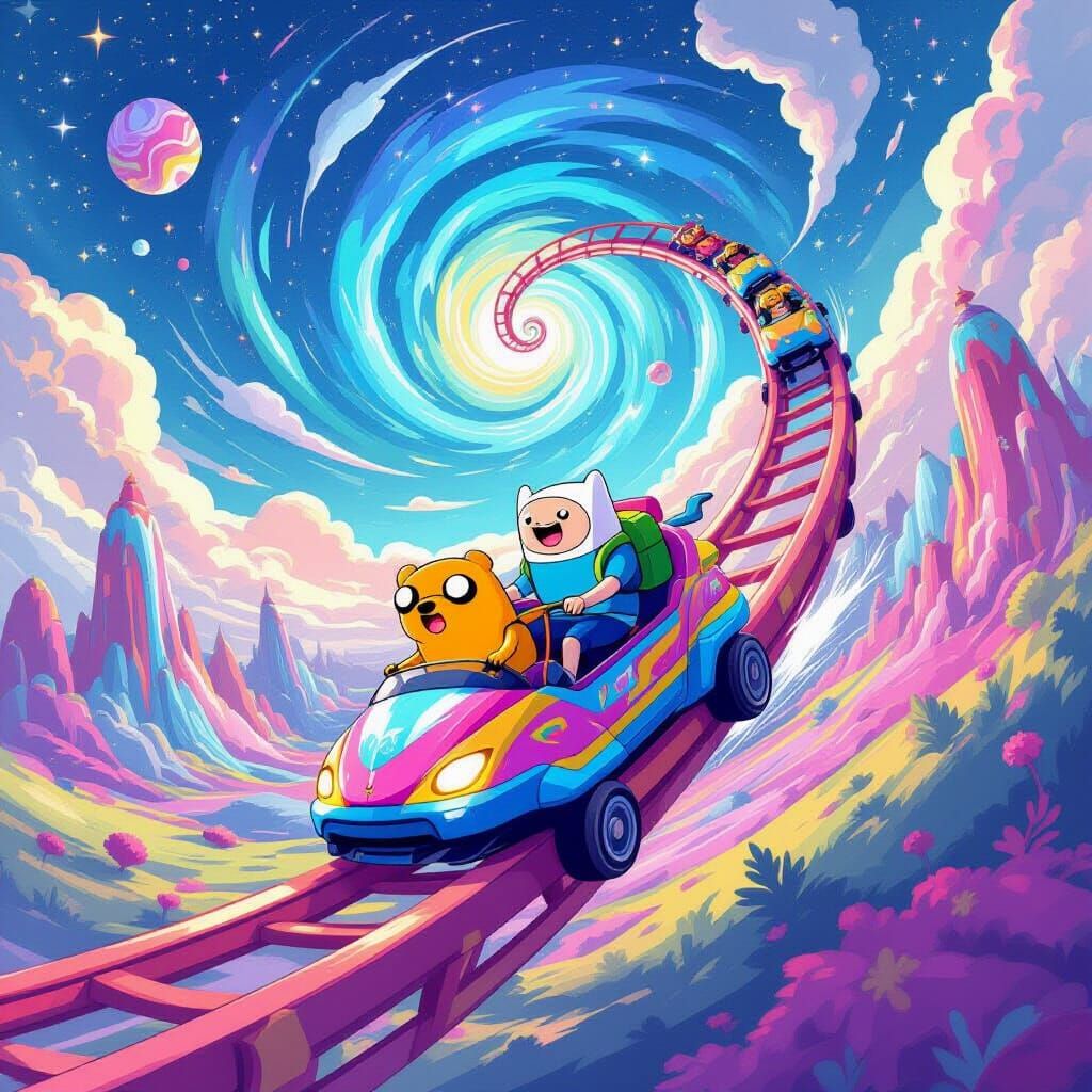 Finn and Jake Ride Surreal Candy Rollercoaster