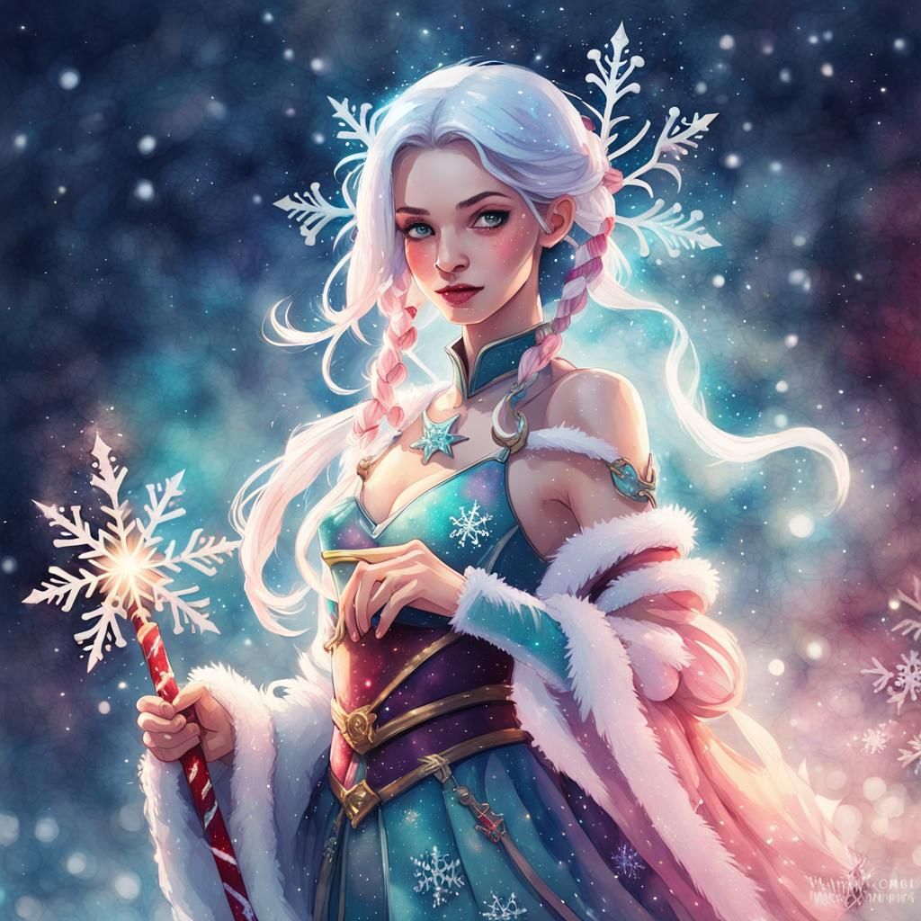 Mystical Christmas Portrait in Whimsical Watercolor Style