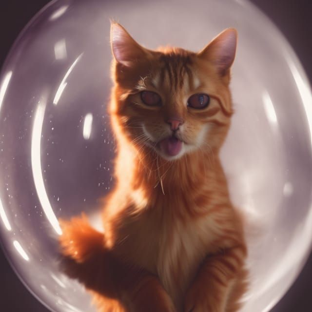 Ginger Tabby Cat in Floating Bubble
