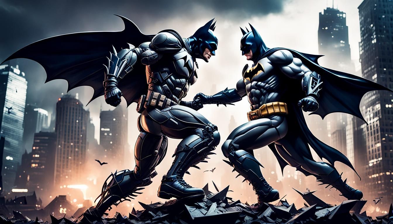 Hyperrealistic Bat Cyborg Versus Batman in Gotham