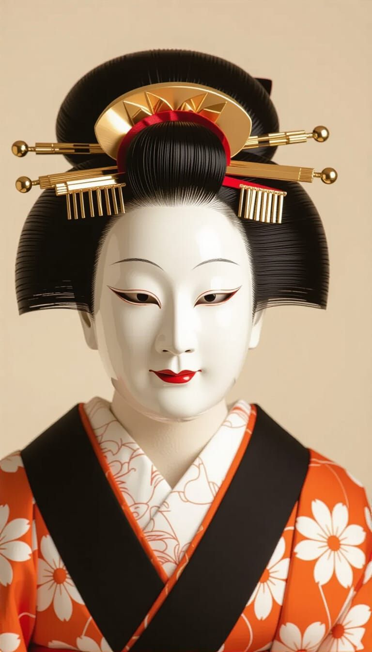Close-Up Studio Photo of Traditional Japanese Noh Mask