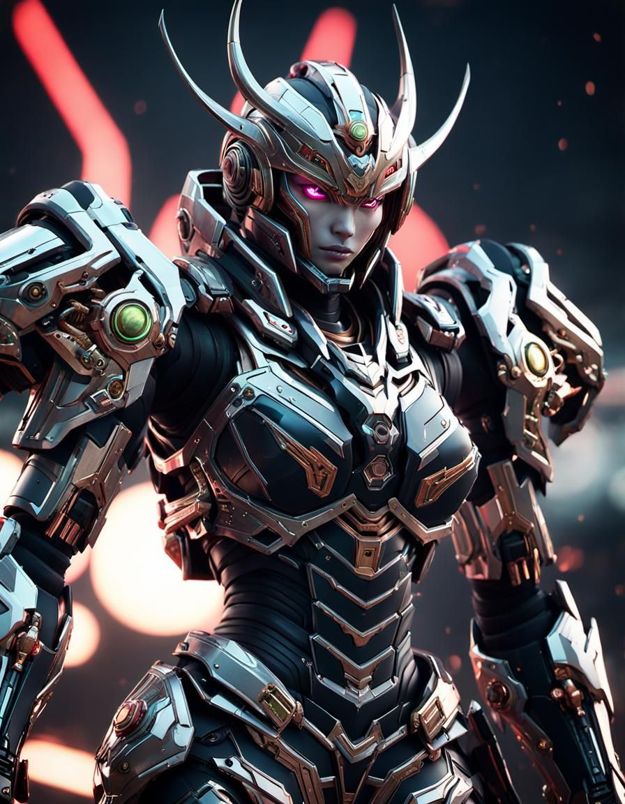 Anime Warrior with Intricate Mech Details in Sci-Fi Style