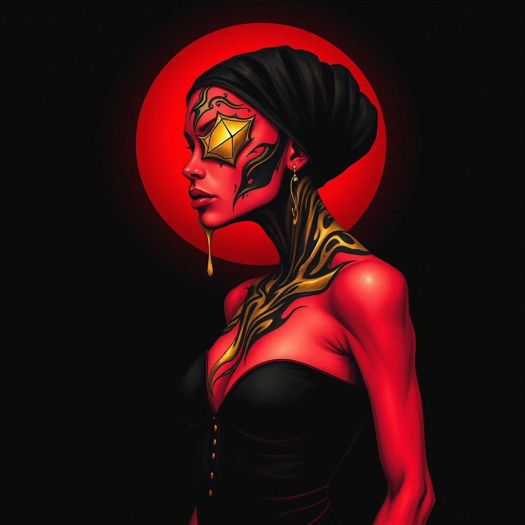 Surreal Female Figure with Golden Accents