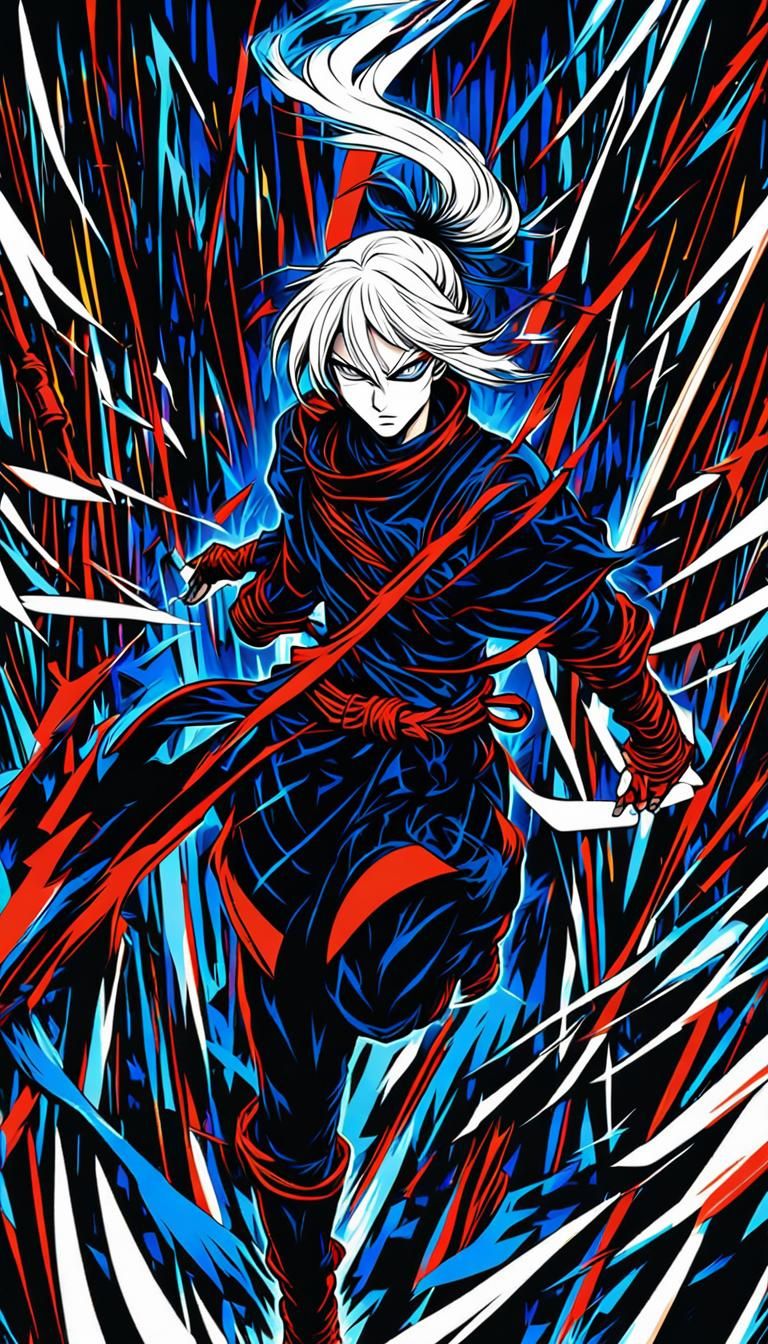 Dynamic Anime Ninja Girl in Bamboo Forest