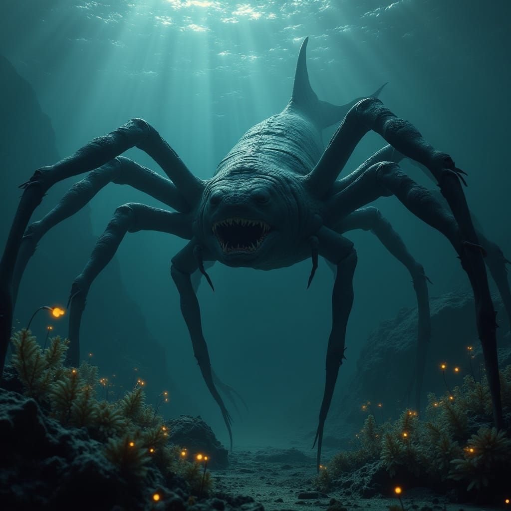 Gigantic Spider Shark Emerges from Dark Ocean Depths