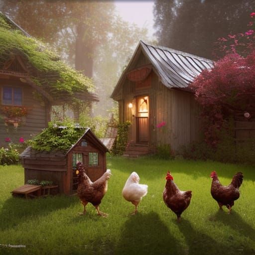 Fairytale Farmhouse with Chickens, Detailed Concept Art