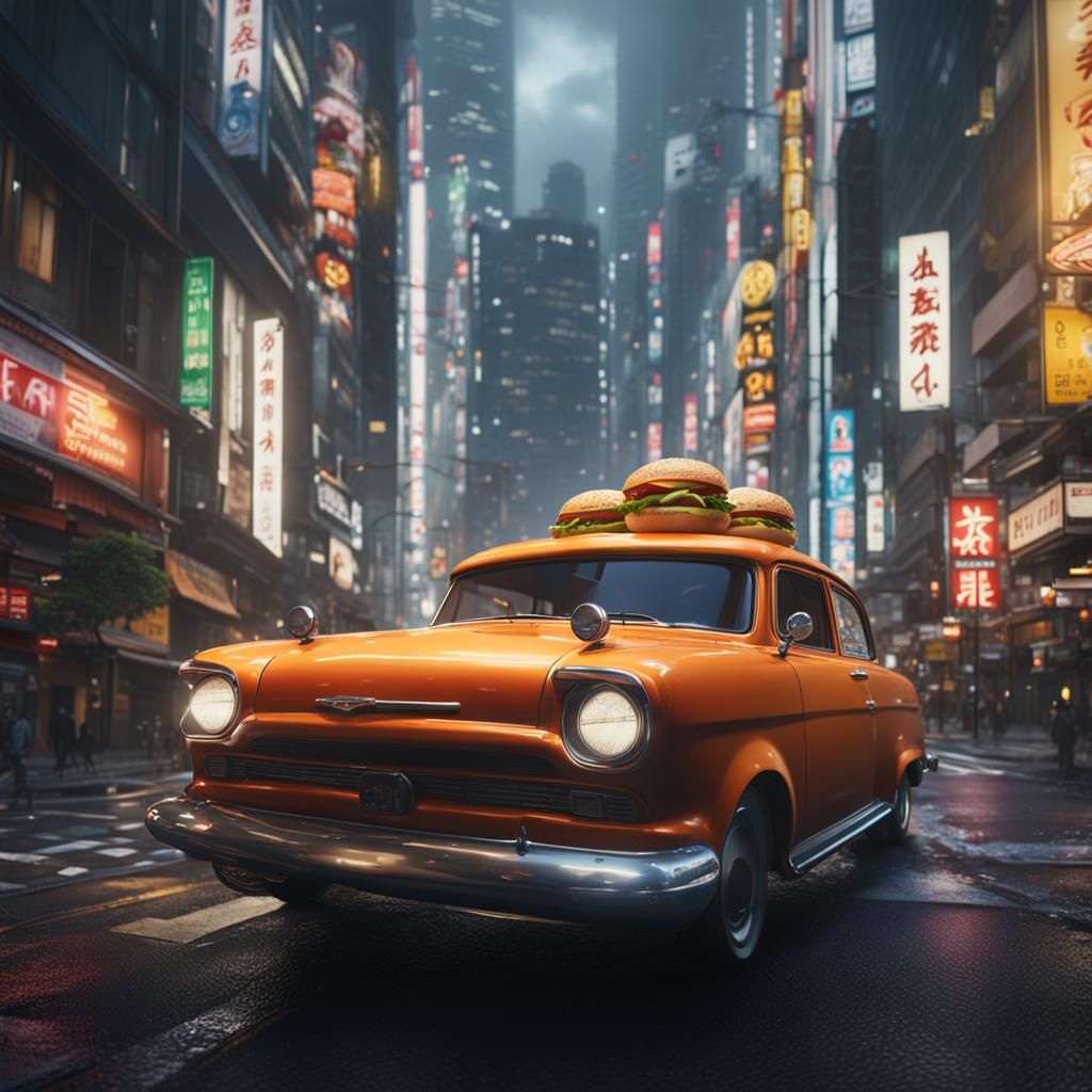 Baby Drives Burger Car Through Tokyo in 4K