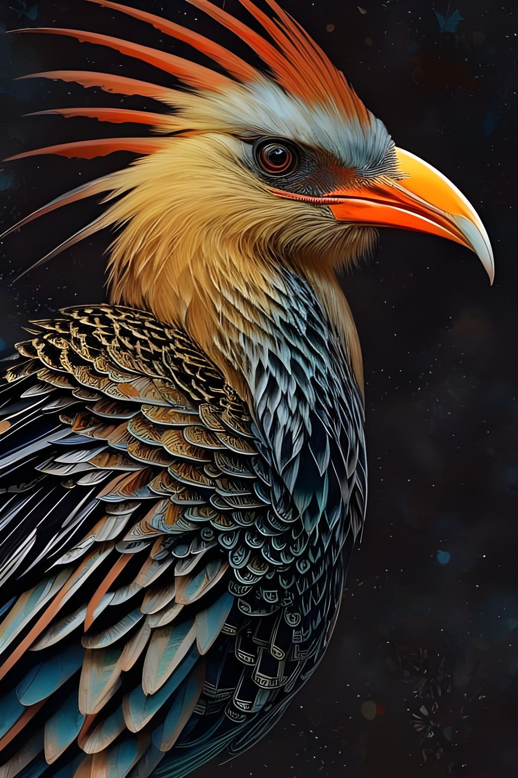 Red-Billed Hornbill Portrait in Digital Painting Style