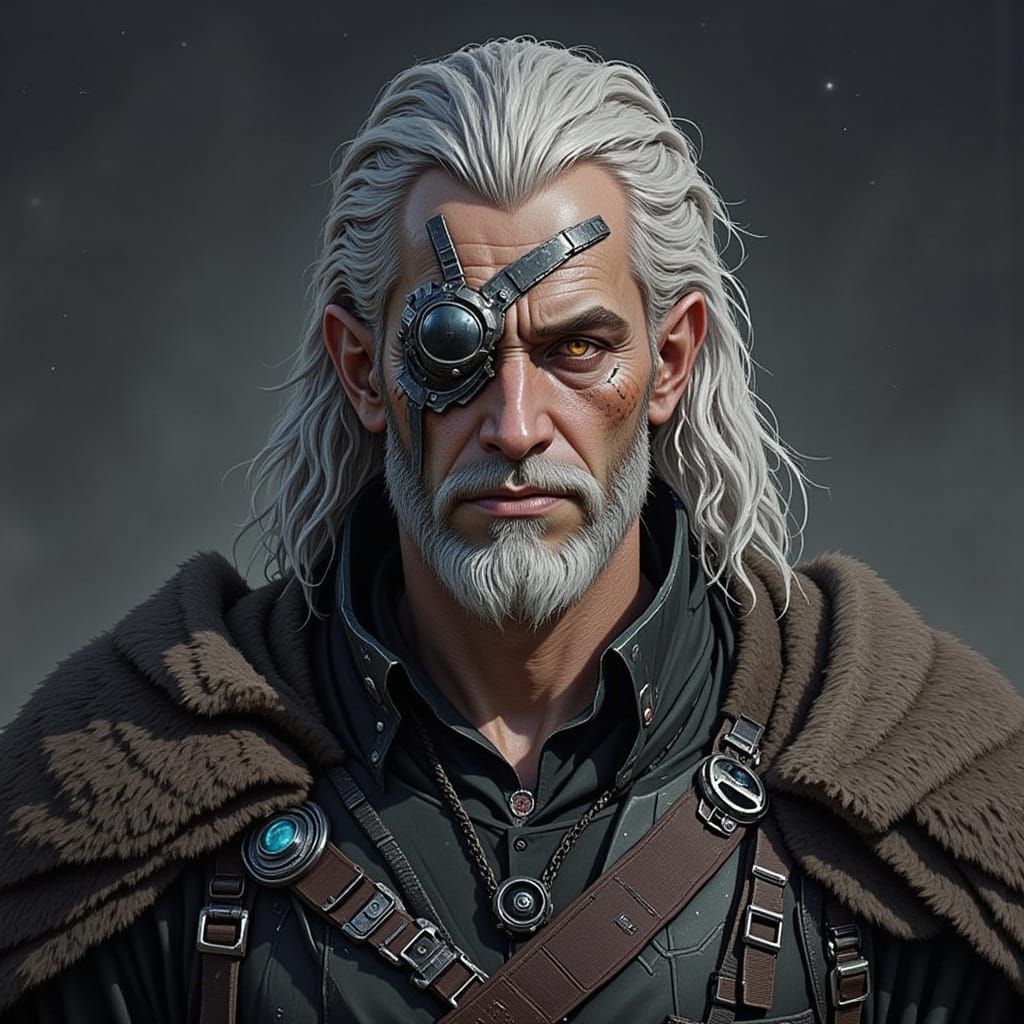 Veteran Sci-Fi Commander with White Hair and Eye Patch