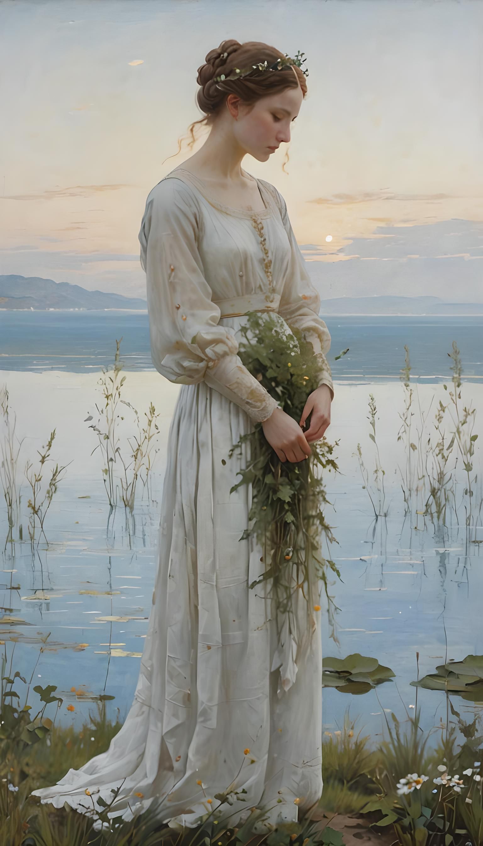 Renaissance Woman in White Dress Painting