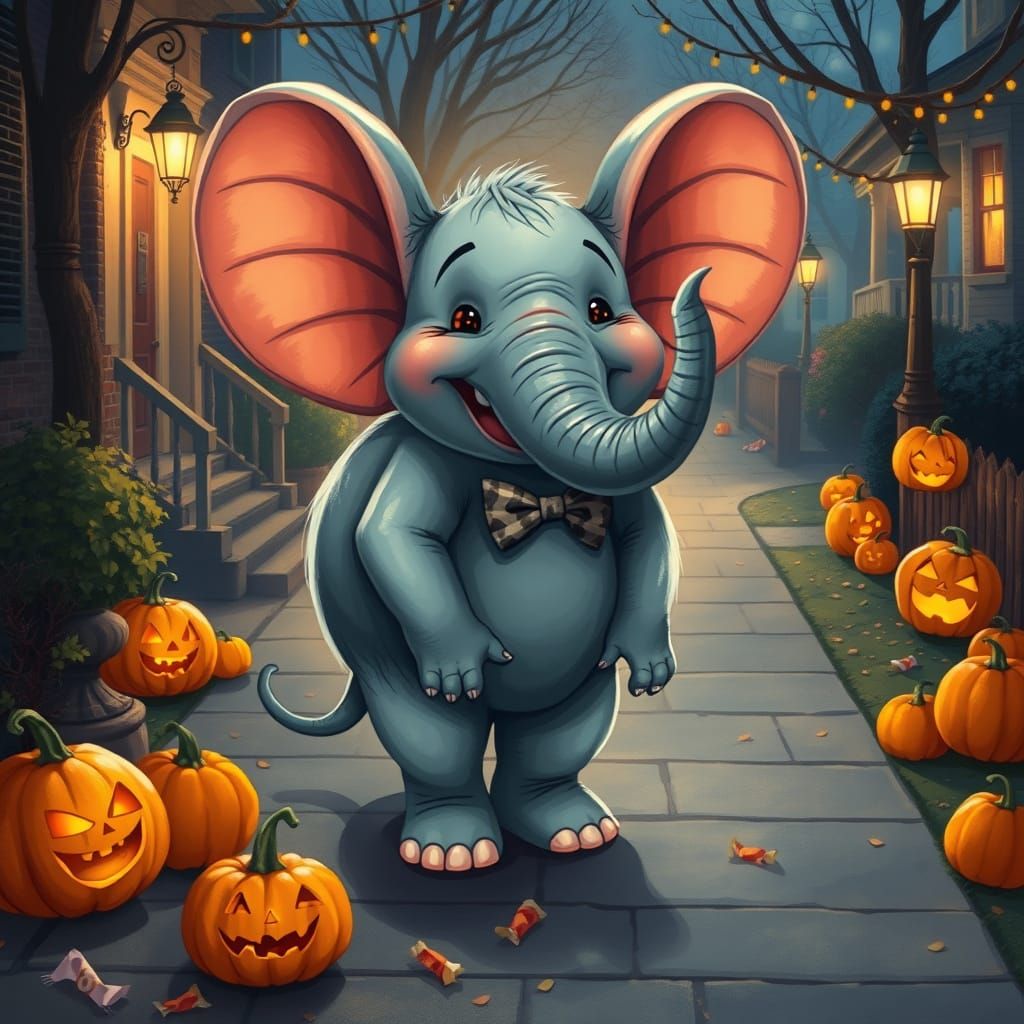 Elephant Dressed as Mouse for Halloween Trick-or-Treating
