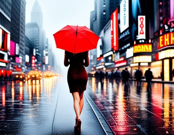 Ruby Reverie: Echoes of Noir in a Vibrant Deluge