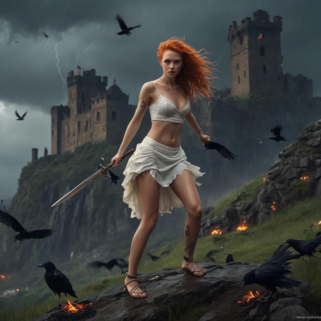 Fiery Haired Bride Ascends Burning Castle Hill