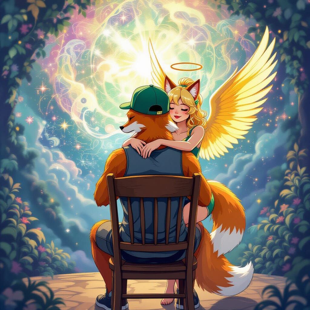 Comforting Fox: A Visionary Anthropomorphic Scene