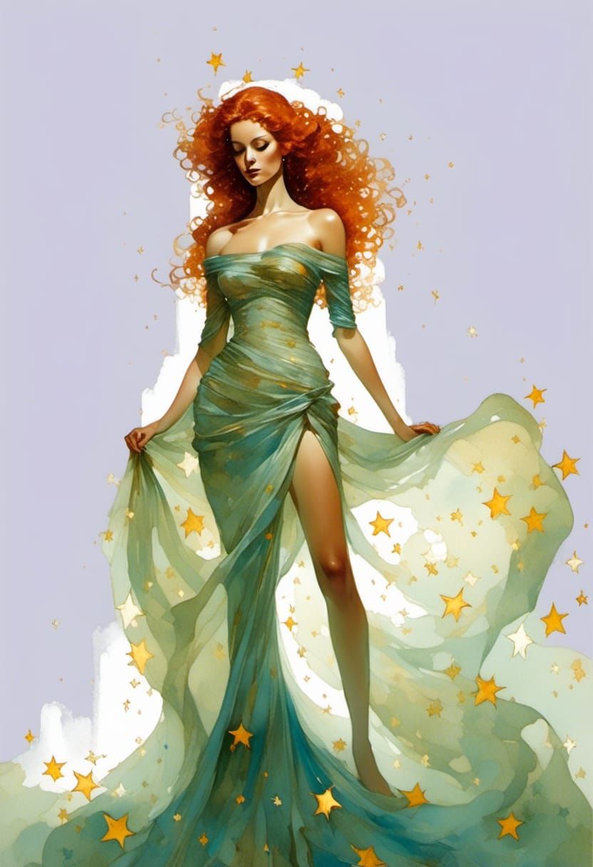 Woman in Starry Headscarf: Hyperrealistic Fantasy Portrait