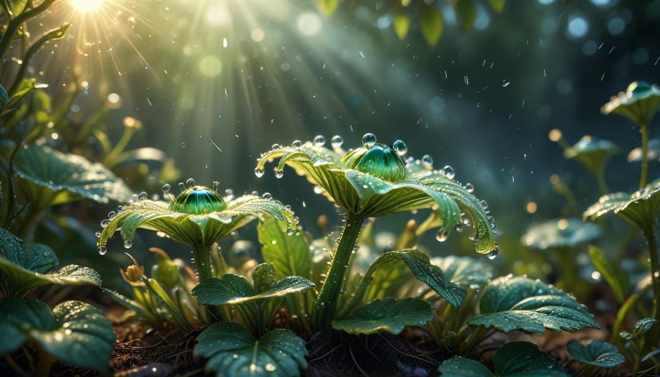 Surreal Bioluminescent Botany in Golden Filigree