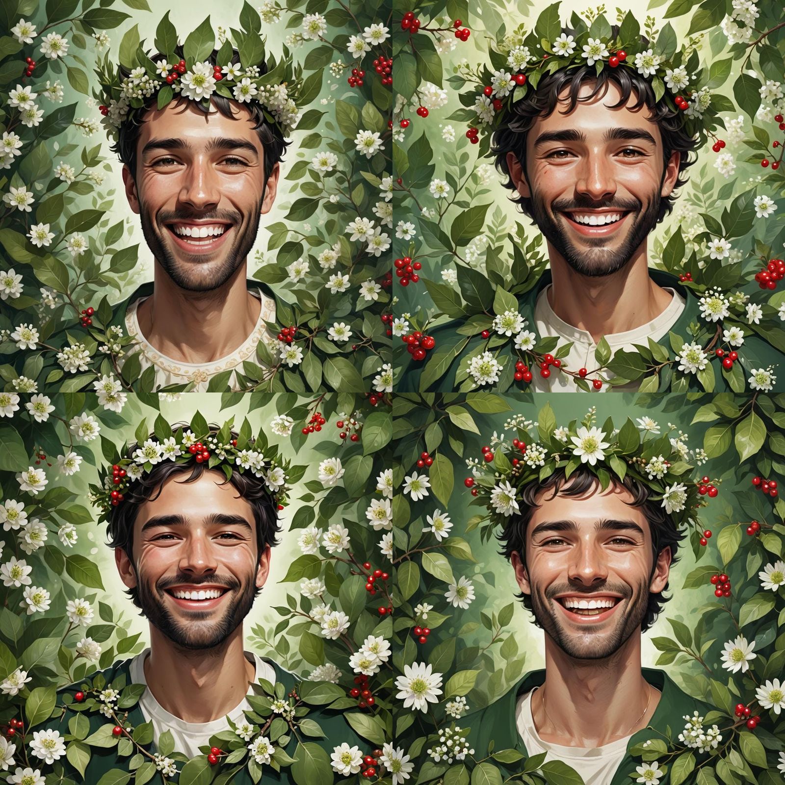 Handsome Man with Leaf Crown Smiles Joyfully