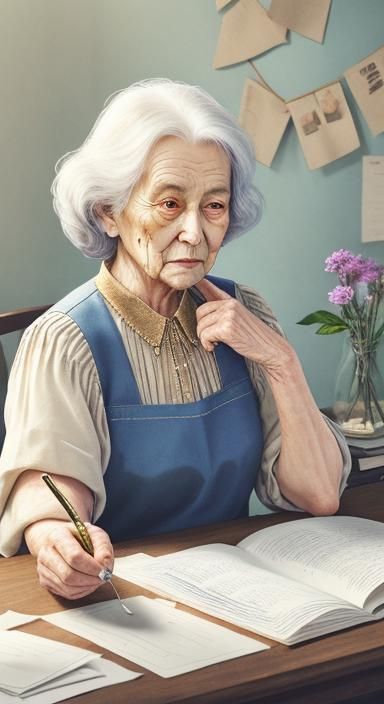 Watercolor of Old Lady with Blueberry Pie