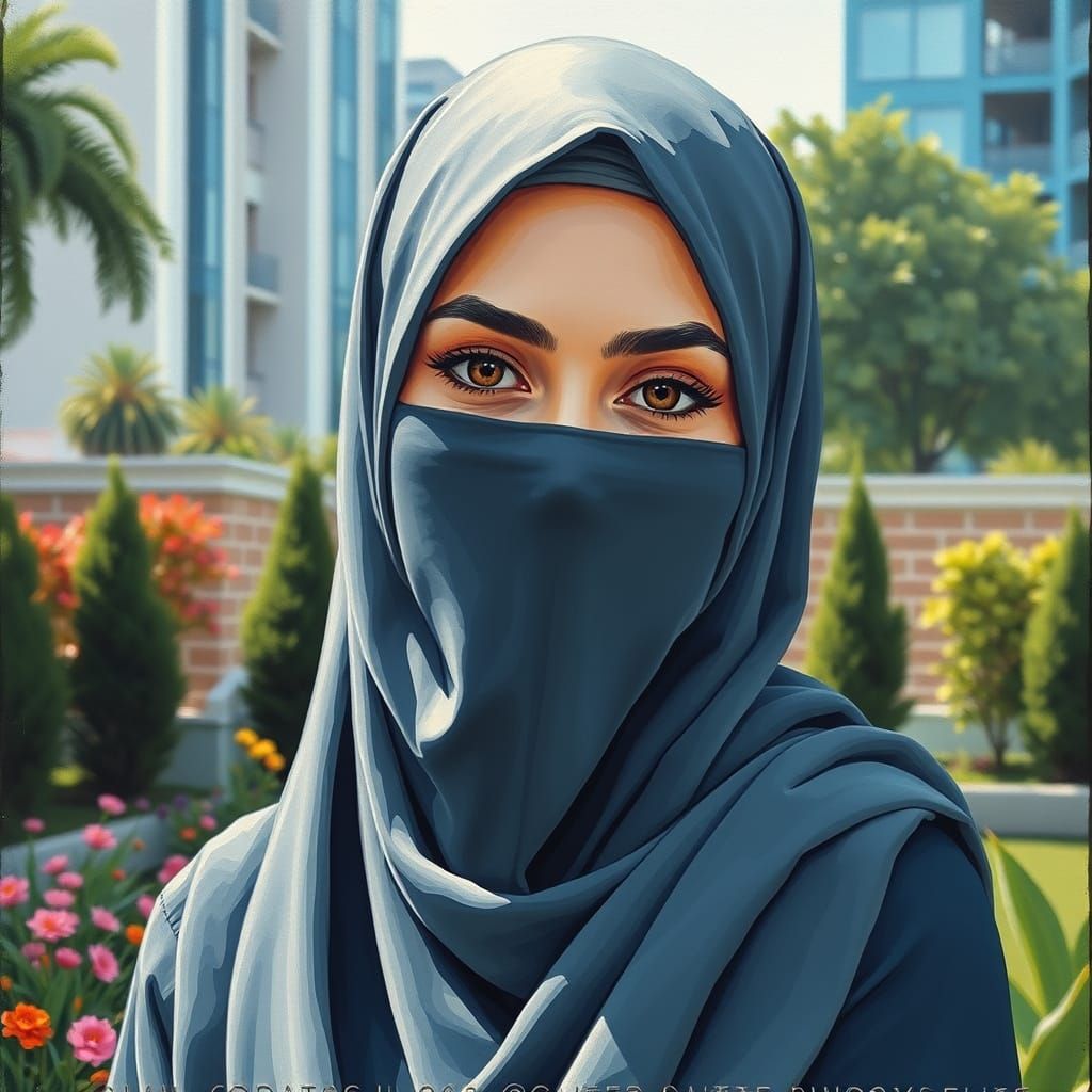 Minimalist Painting of a Niqabi Woman in Garden City