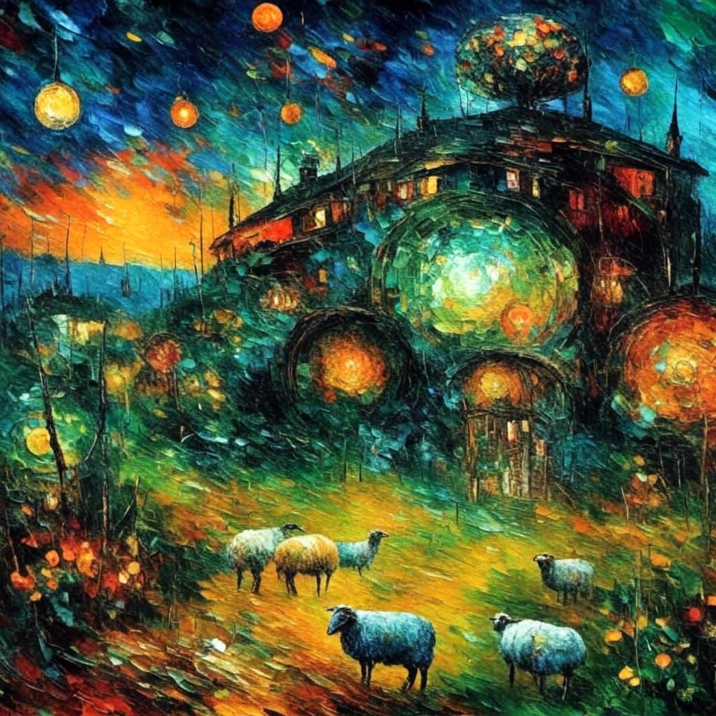 UFO over Sheep Farm in Outer Space