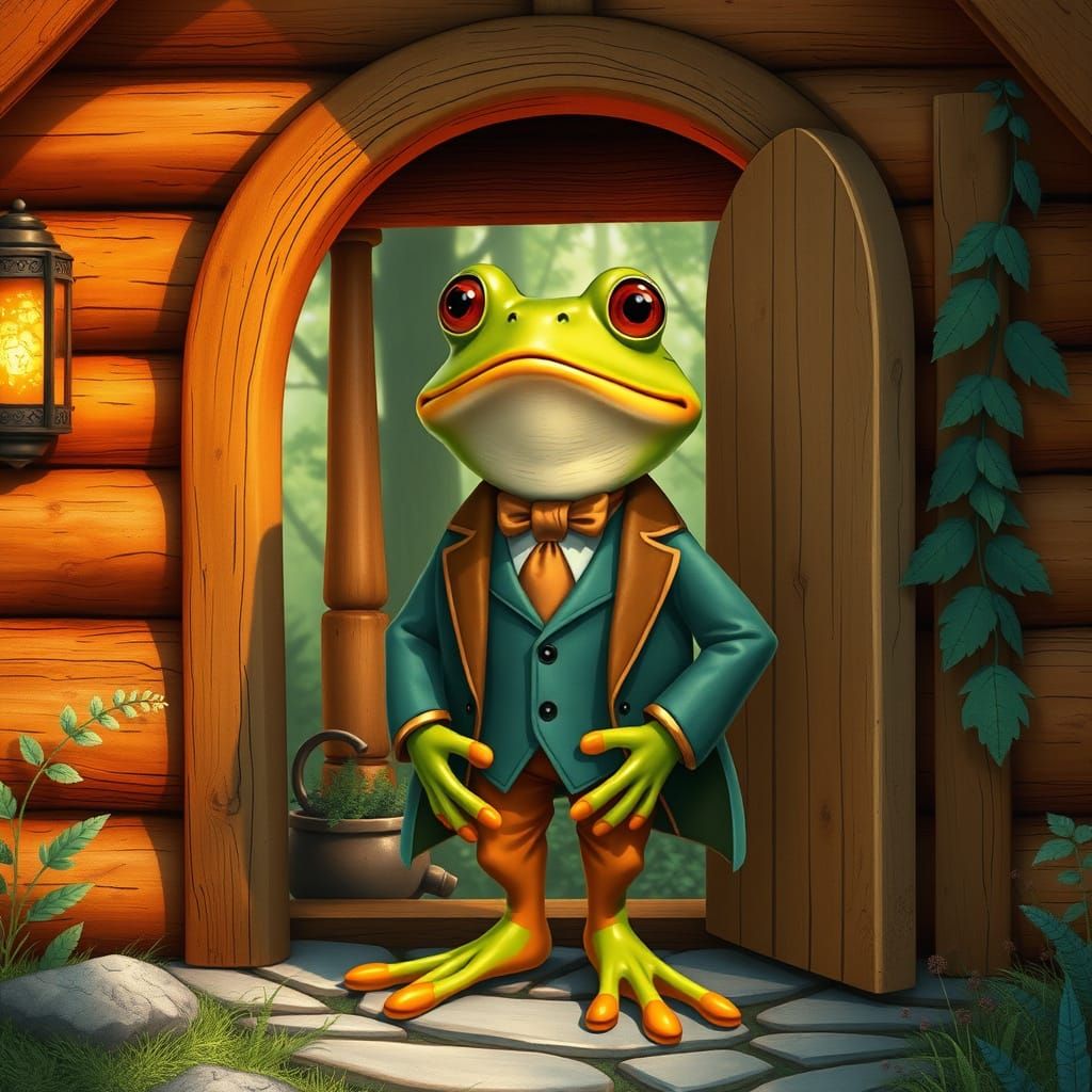 Debonair Frog in Forest Home, Art Nouveau Style