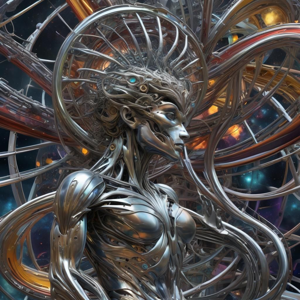 Giant Humanoid Figure with Cosmic Rollercoaster