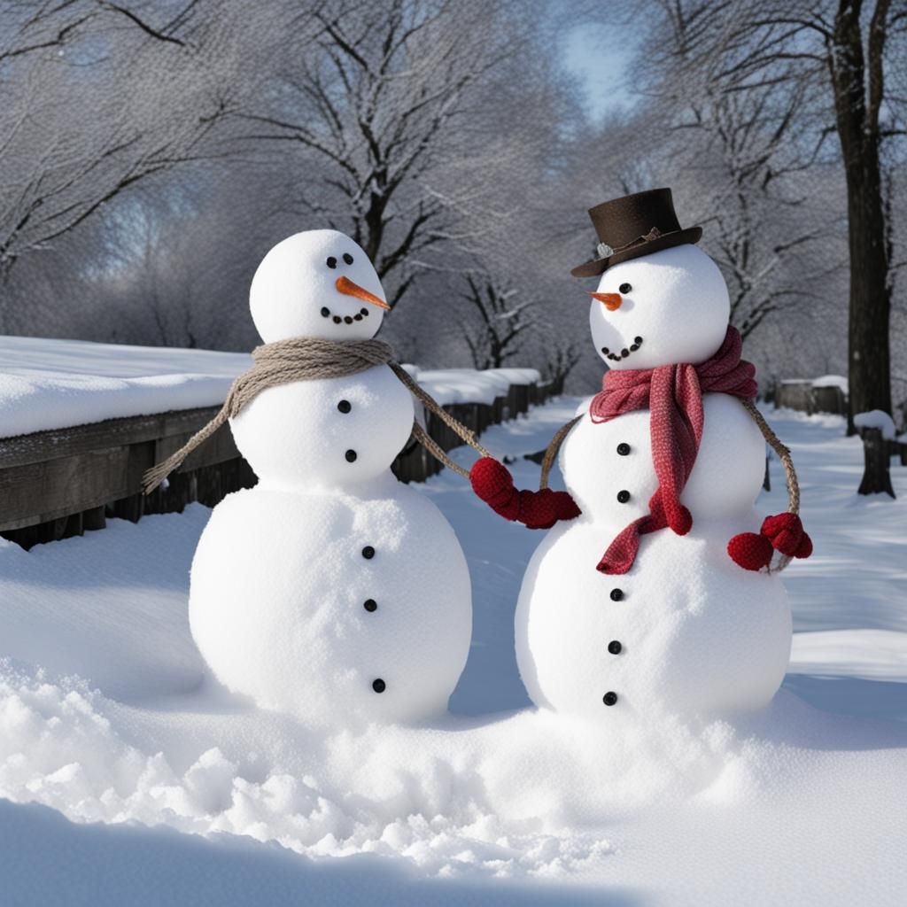 AI Snowmen in Winter Landscape