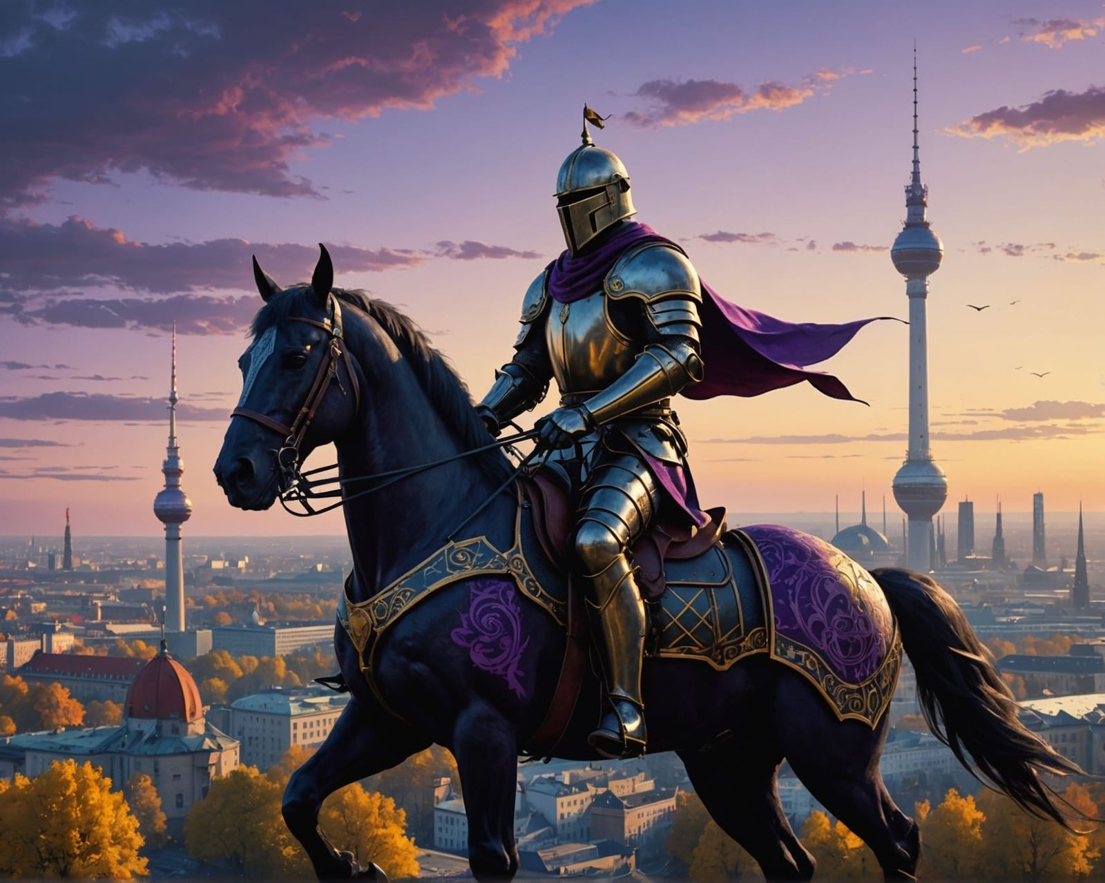 Knight with Headphones and Berlin TV Tower