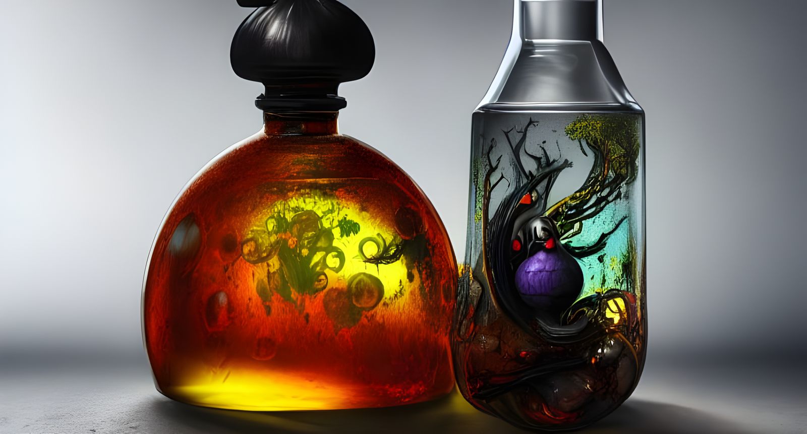 Hyper-Realistic Sinister Magical Potion in Glass Vial