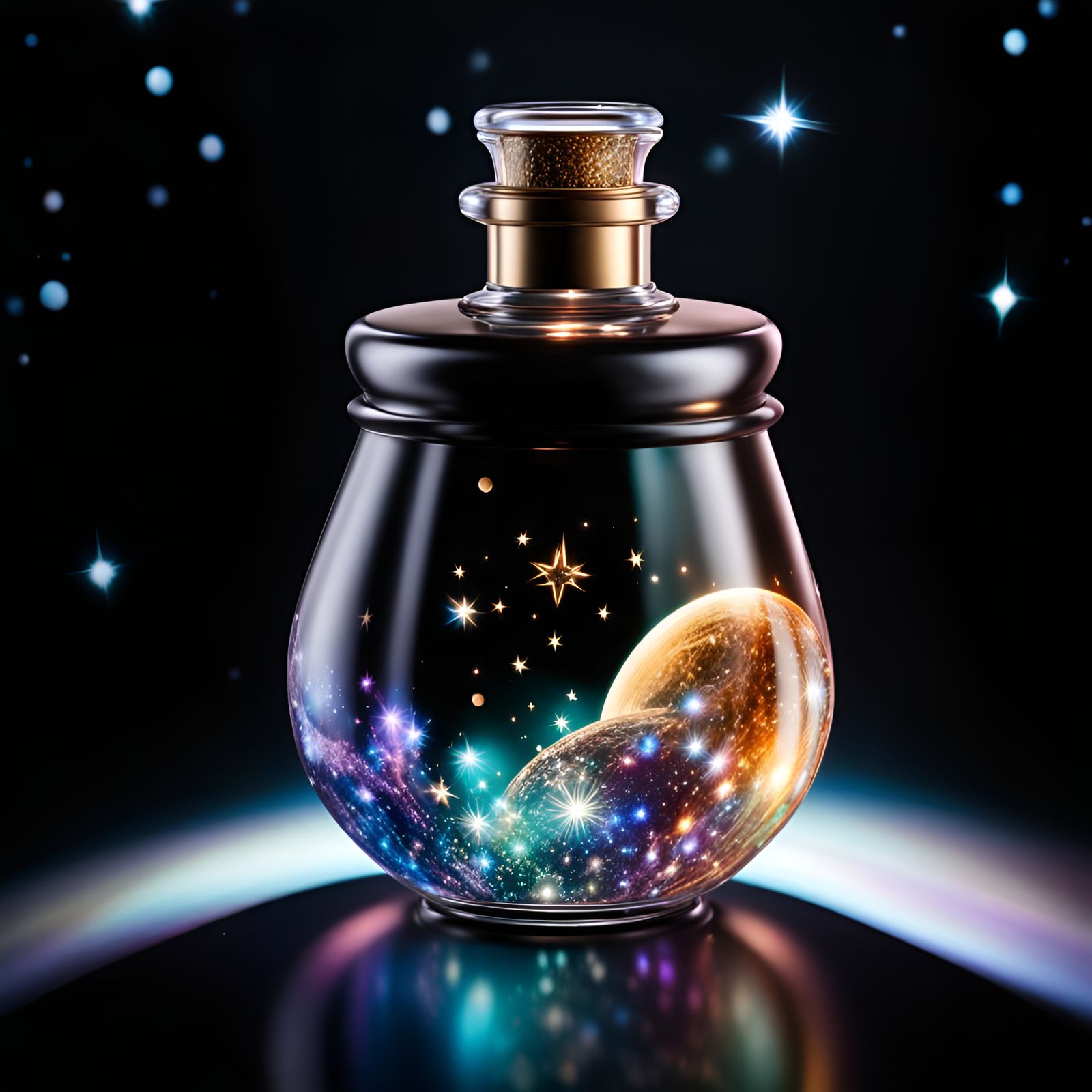 Micro Planet in Glass Bottle: Cosmic Holographic Art