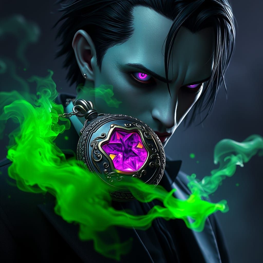 Cursed Locket with Pale Man: Dark Fantasy Art