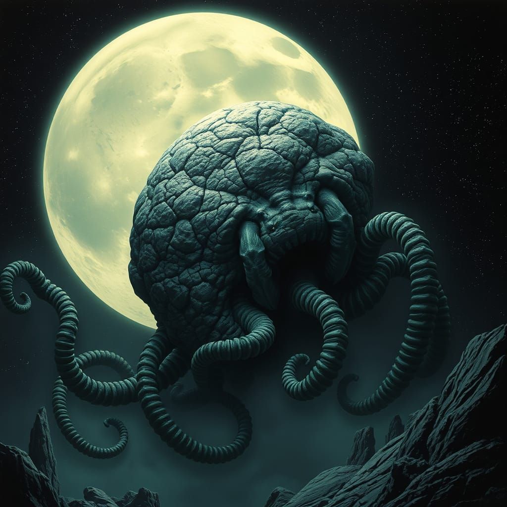 Cosmic Monster Moon in Biomechanical Nightmare Style