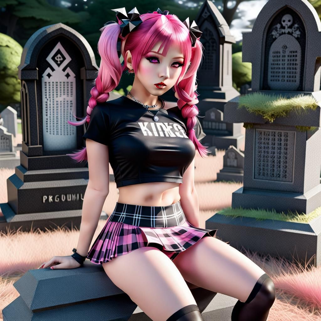 Goth Girl in Graveyard as Origami Papercraft