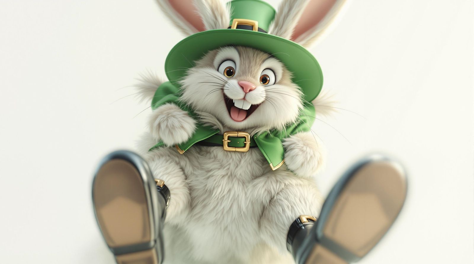 Hyper-Realistic Leprechaun Bunny in Mid-Air