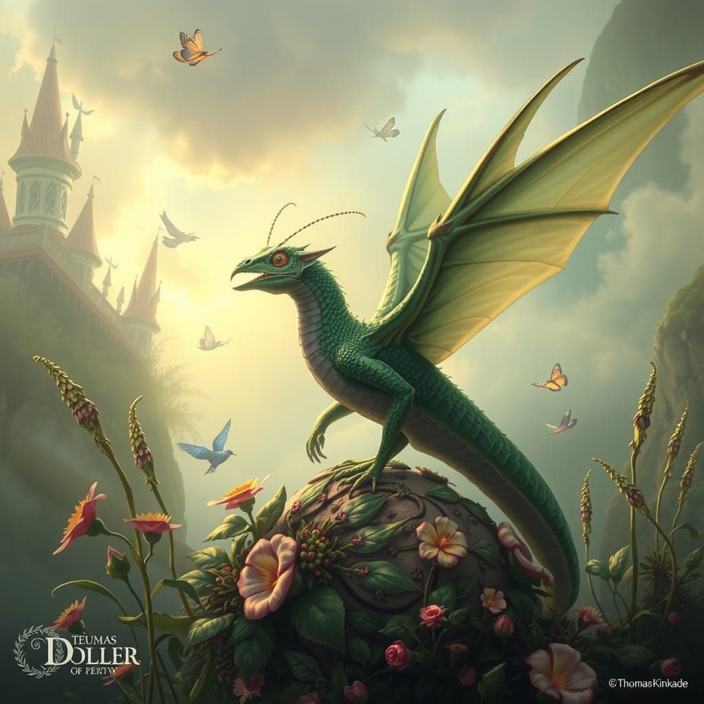 Ethereal Bird-Grasshopper-Dragon Fantasy Landscape