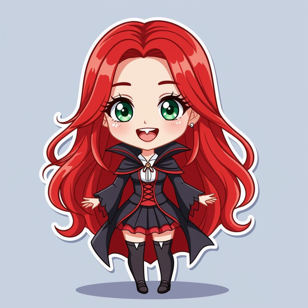 Cute Chibi Vampire Sticker of a Woman
