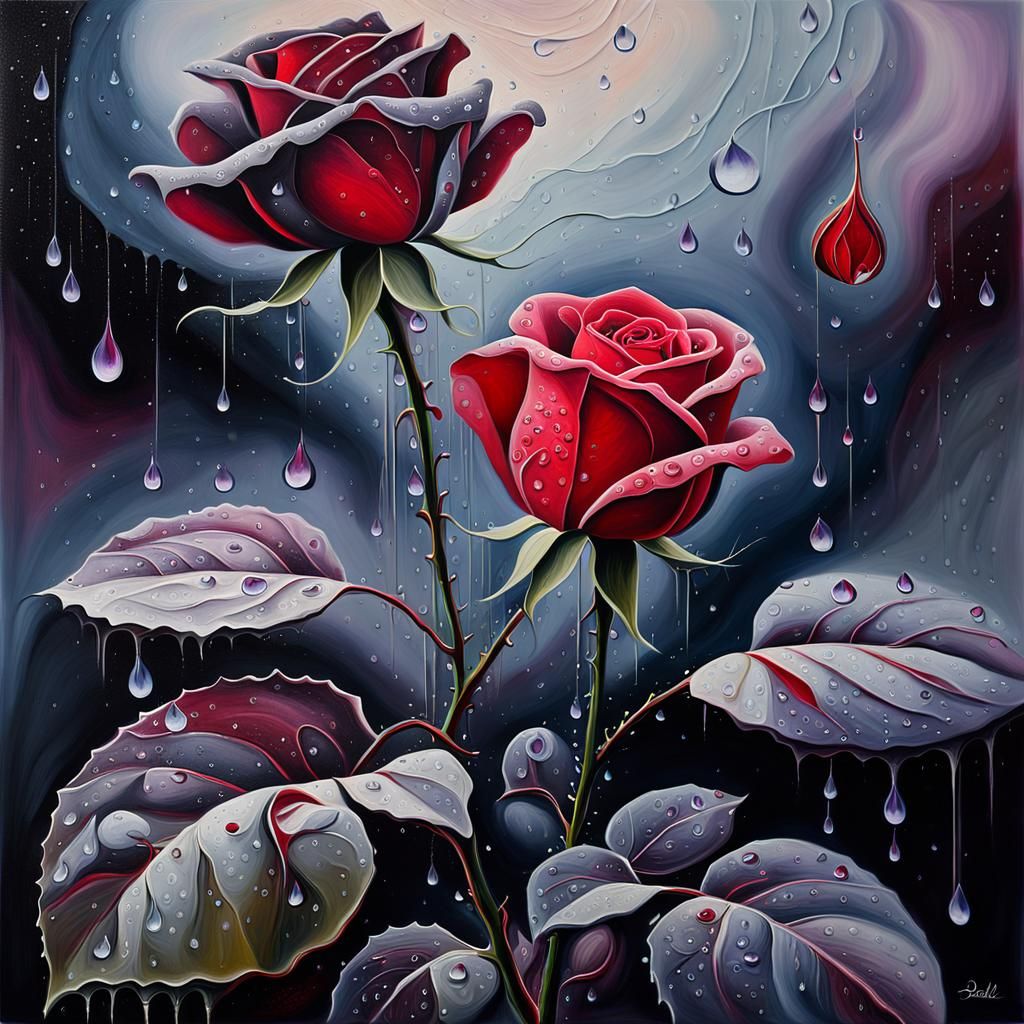 Water droplets on a solitary red roses